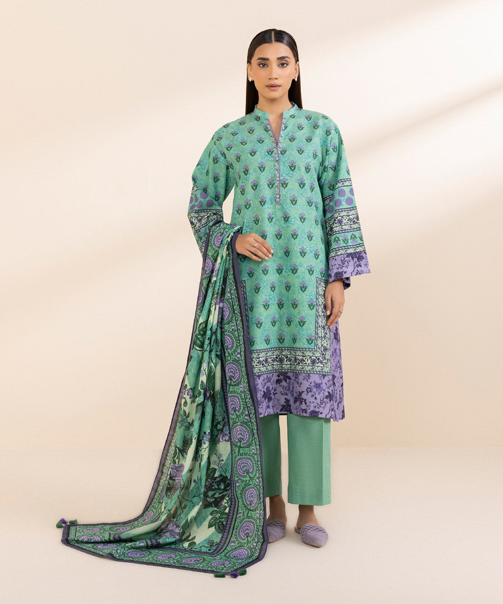 Women's Unstitched Printed Light Khaddar Three Piece Suit