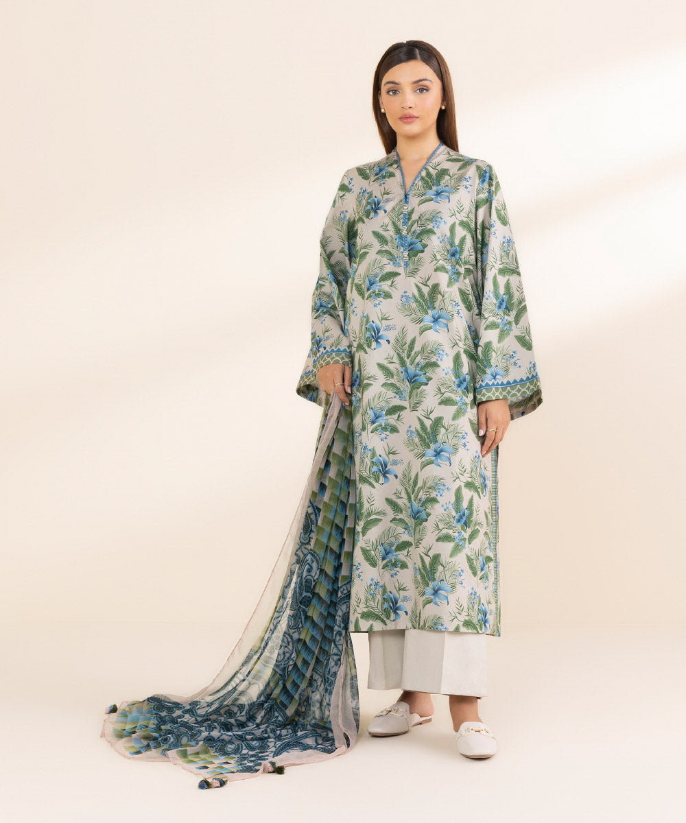 Women's Unstitched Lawn Printed Multi 3 Piece Suit