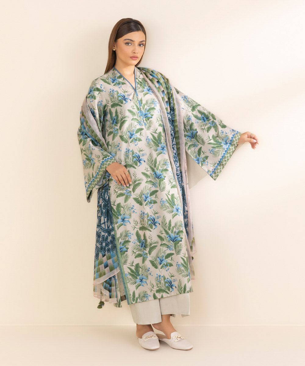 Women's Unstitched Lawn Printed Multi 3 Piece Suit