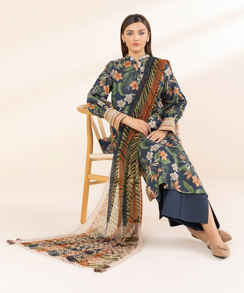 Women's Unstitched Lawn Printed Multi 3 Piece Suit