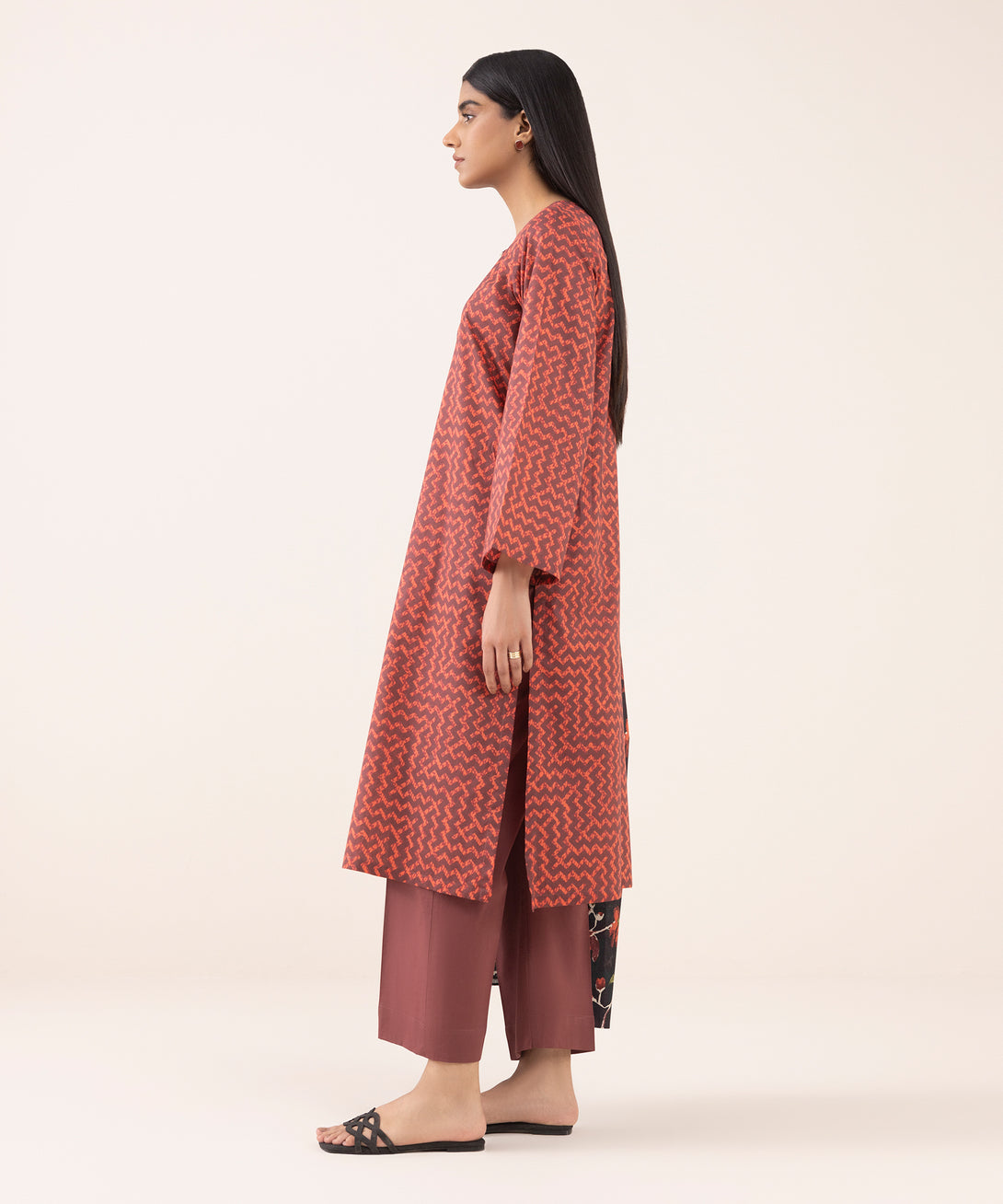 Women's Unstitched Lawn Printed Red 3 Piece Suit