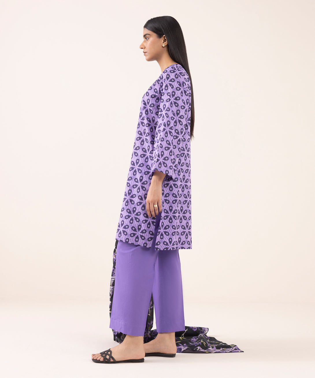 Women's Unstitched Lawn Printed Purple 3 Piece Suit