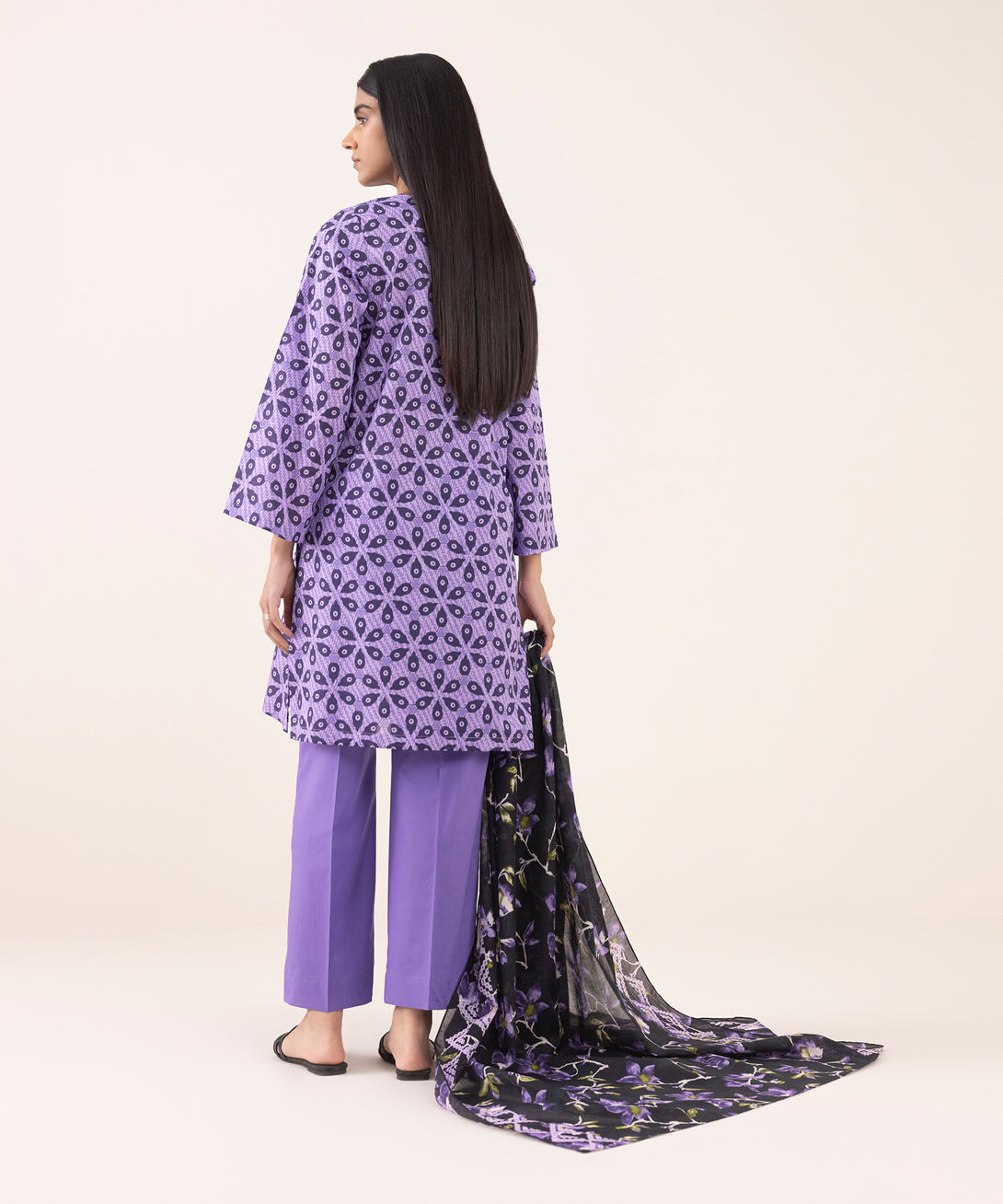 Women's Unstitched Lawn Printed Purple 3 Piece Suit