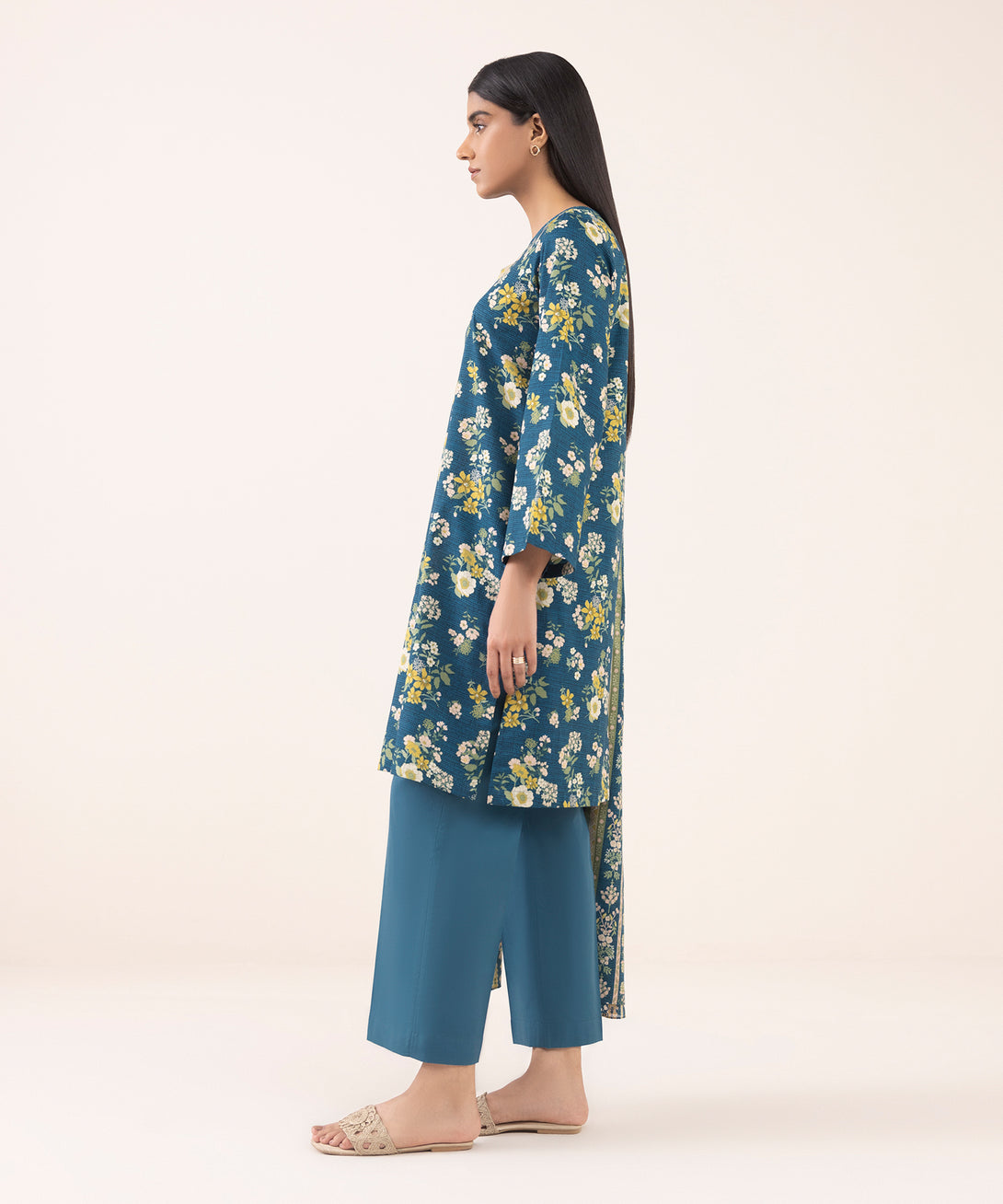 Women's Unstitched Lawn Printed Blue 3 Piece Suit