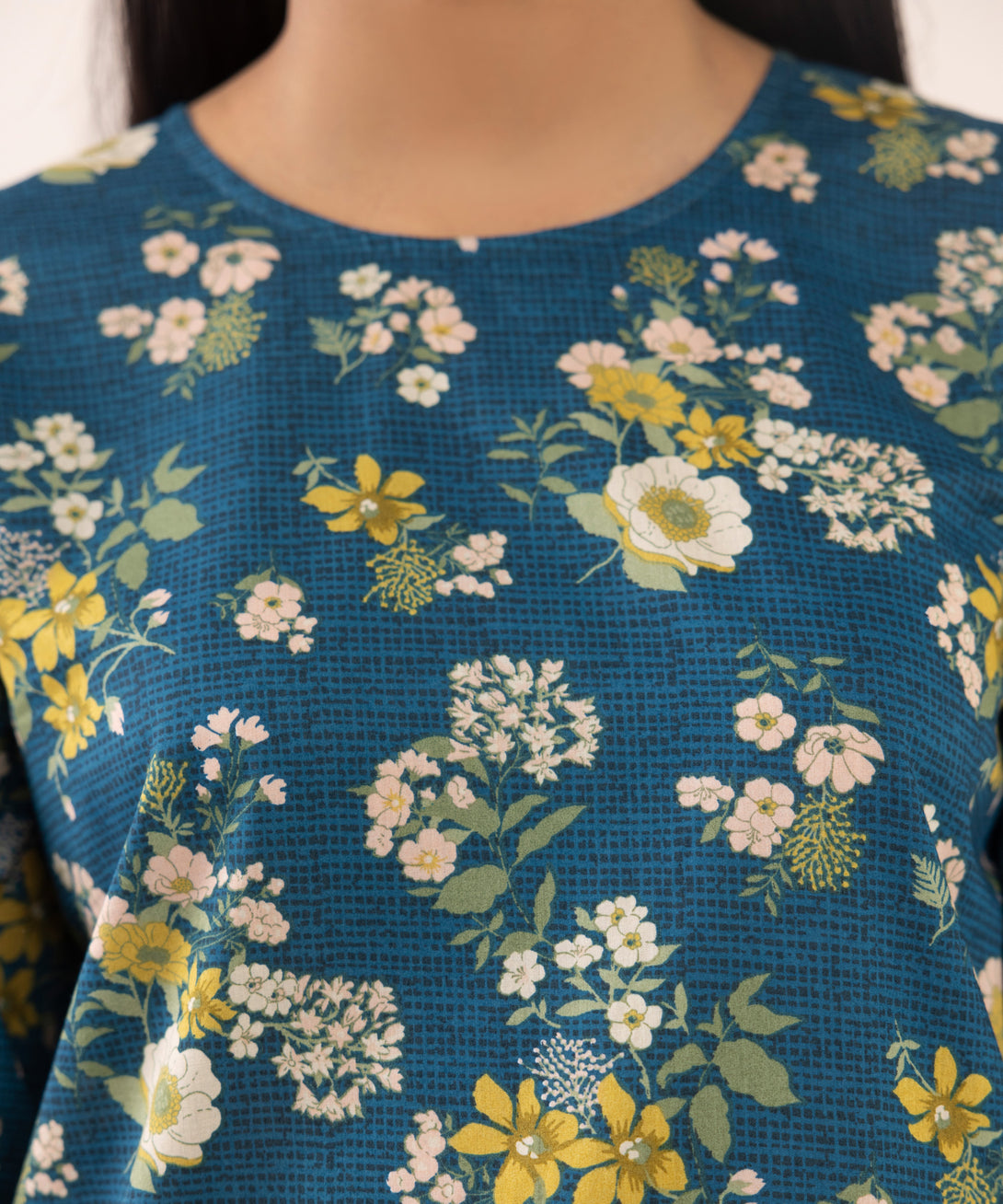 Women's Unstitched Lawn Printed Blue 3 Piece Suit
