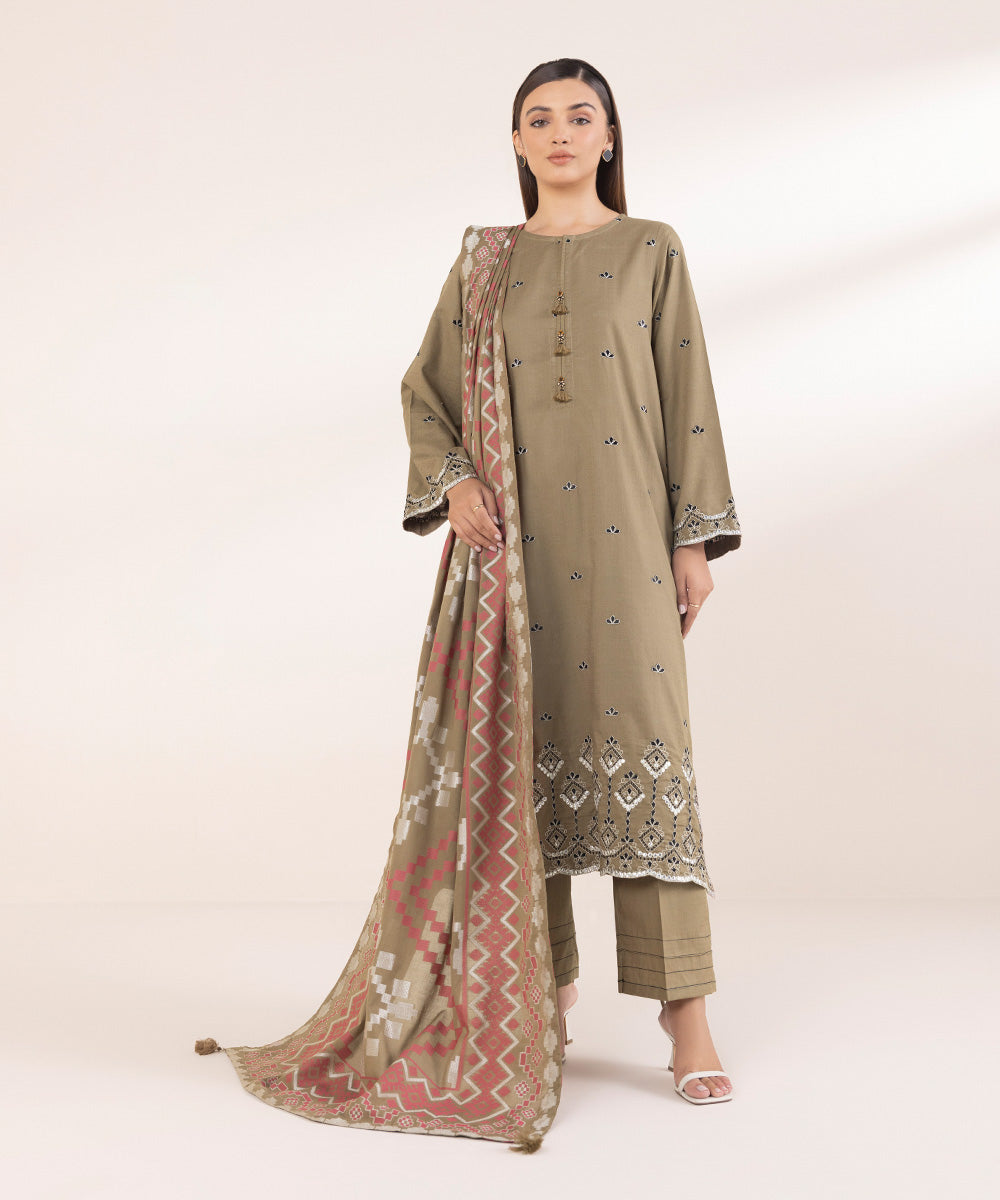 Women's Pret Brown Solid Extra Weft Jacquard Dupatta