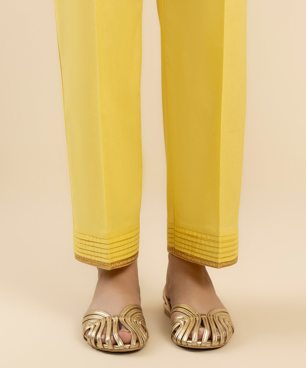 Women's Pret Cambric Yellow Solid Straight Pants