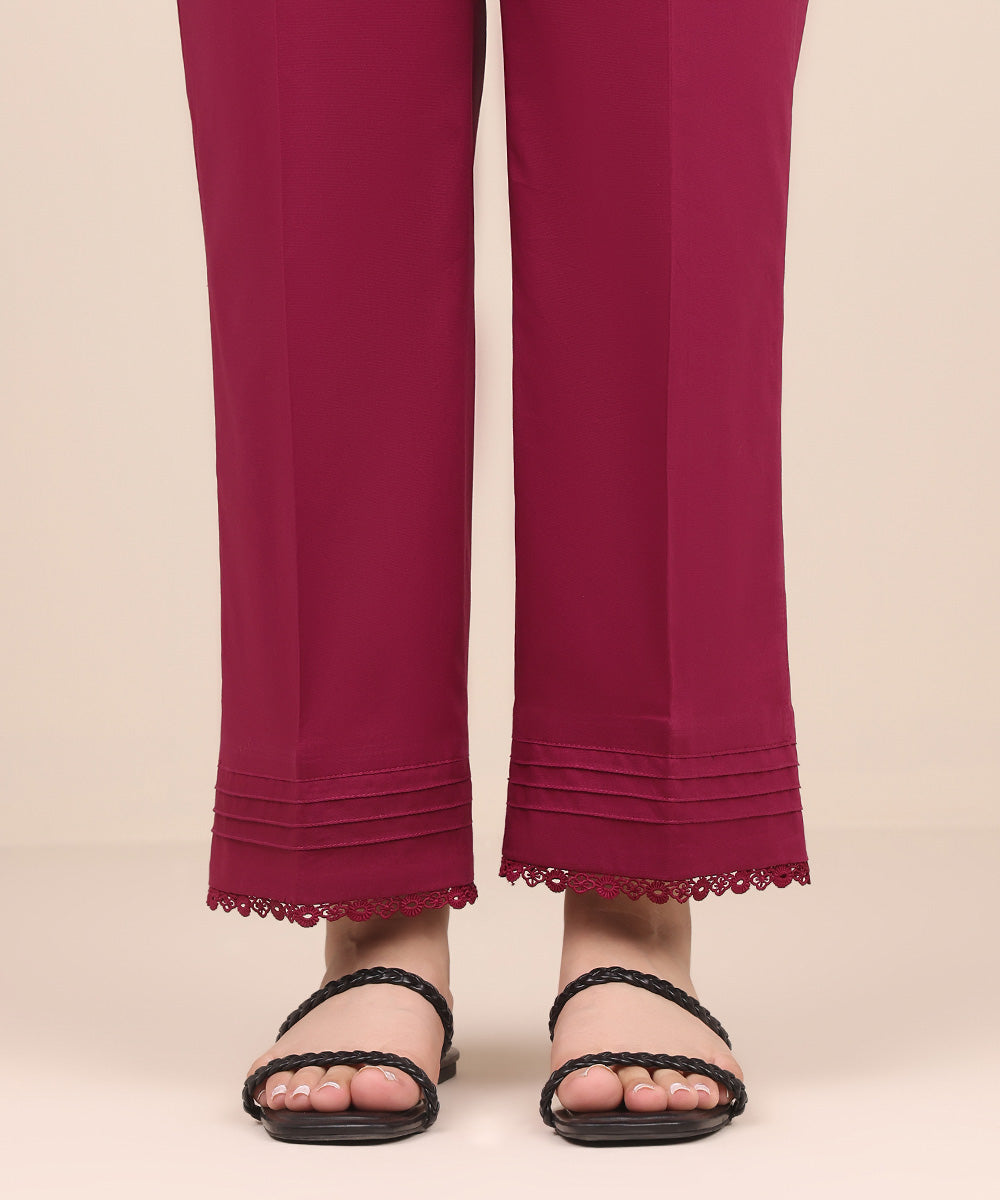 Women's Pret Cambric Pink Solid Straight Pants