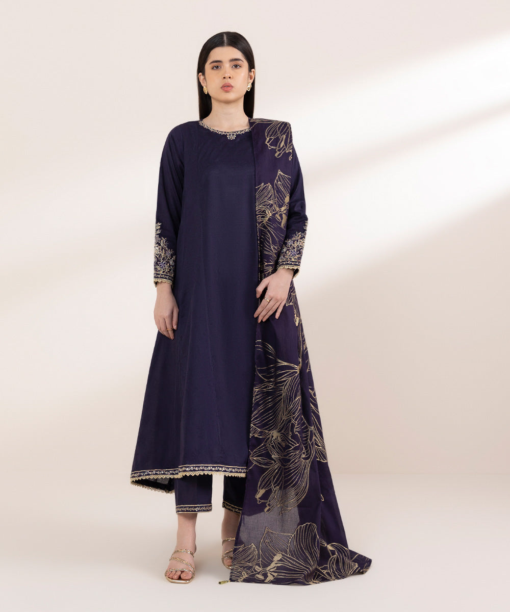 Extra Weft Jacquard Purple Solid Dupatta