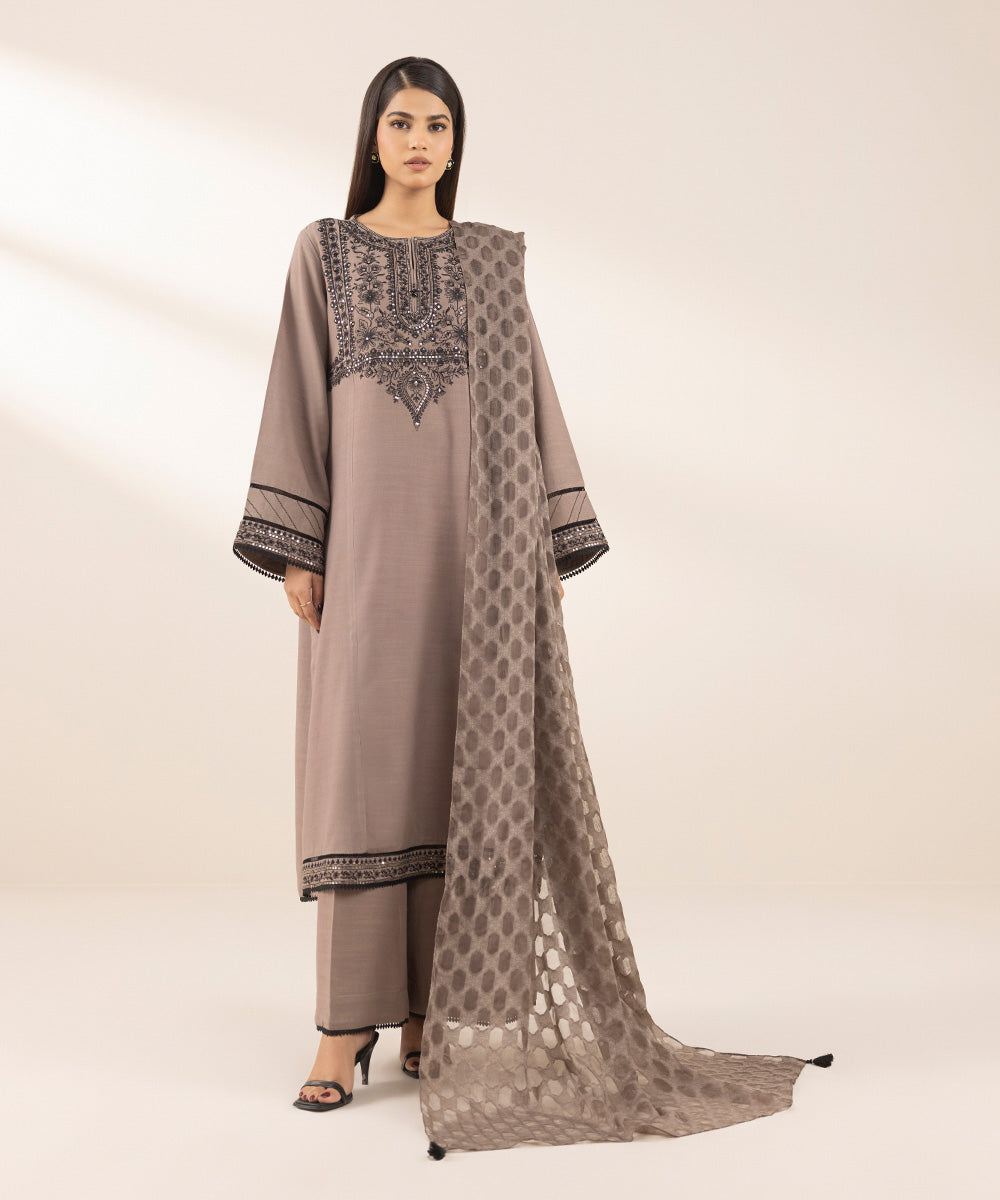 Brochea Jacquard Brown Solid Dupatta