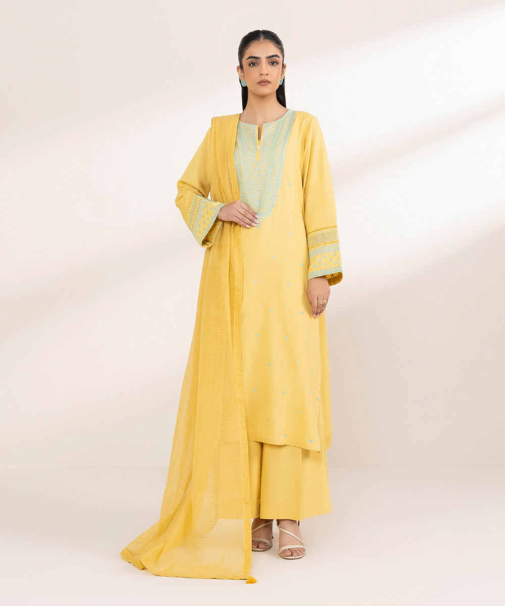 Blended Textured Karandi Yellow Solid Dupatta