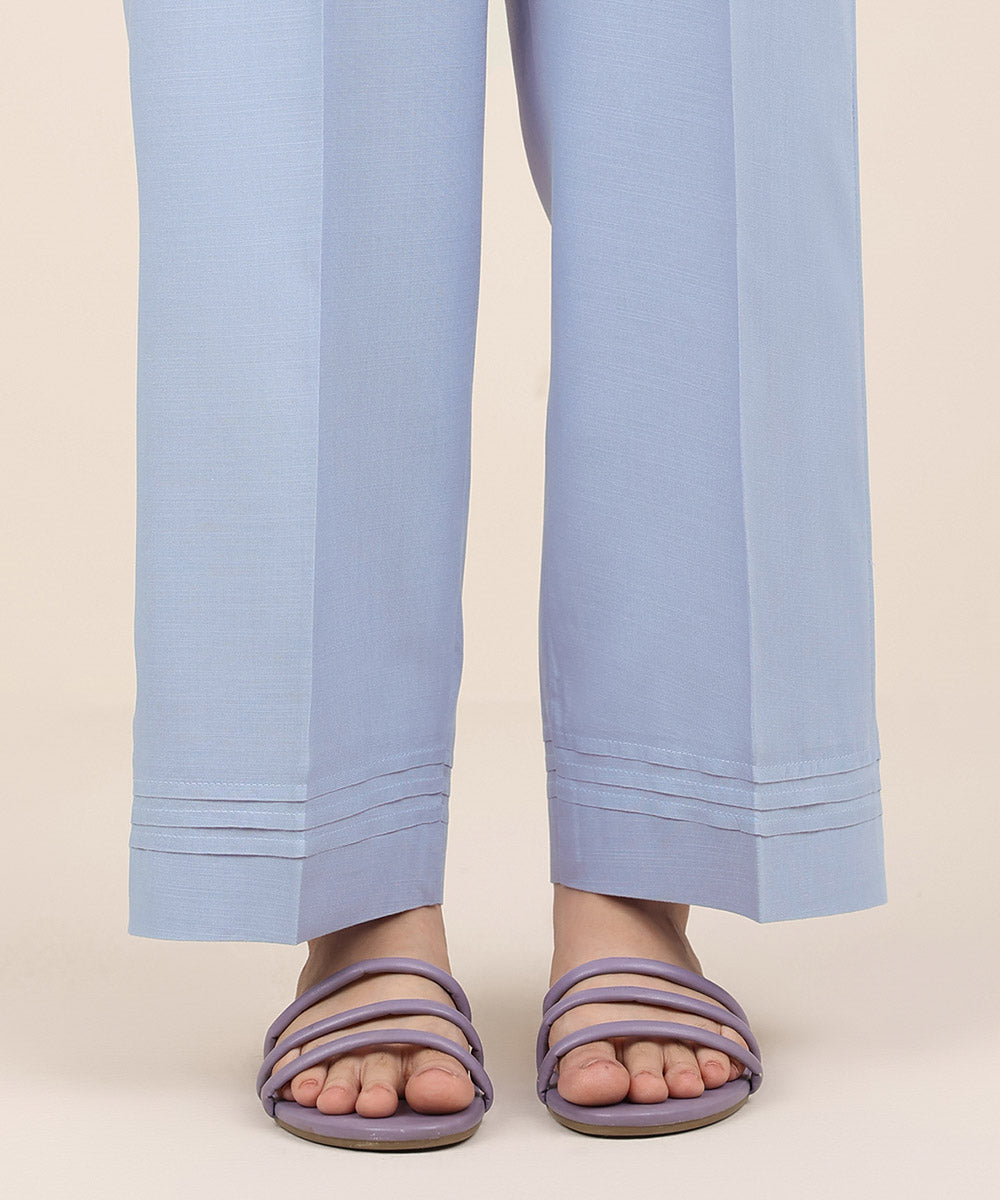 Women's RTW Cambric Blue Solid Straight Pants
