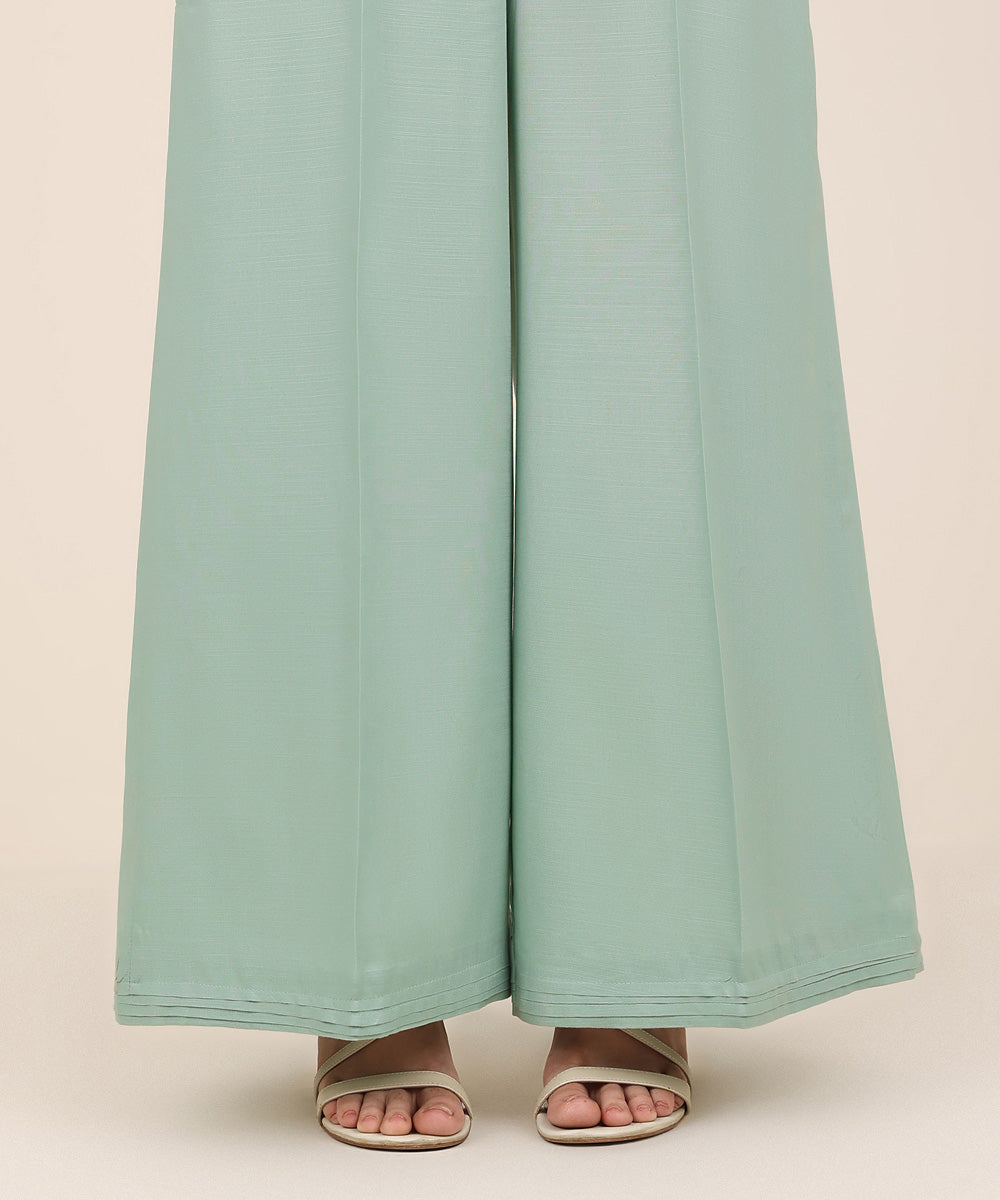 Women's RTW Cambric Blue Solid Flared Pants