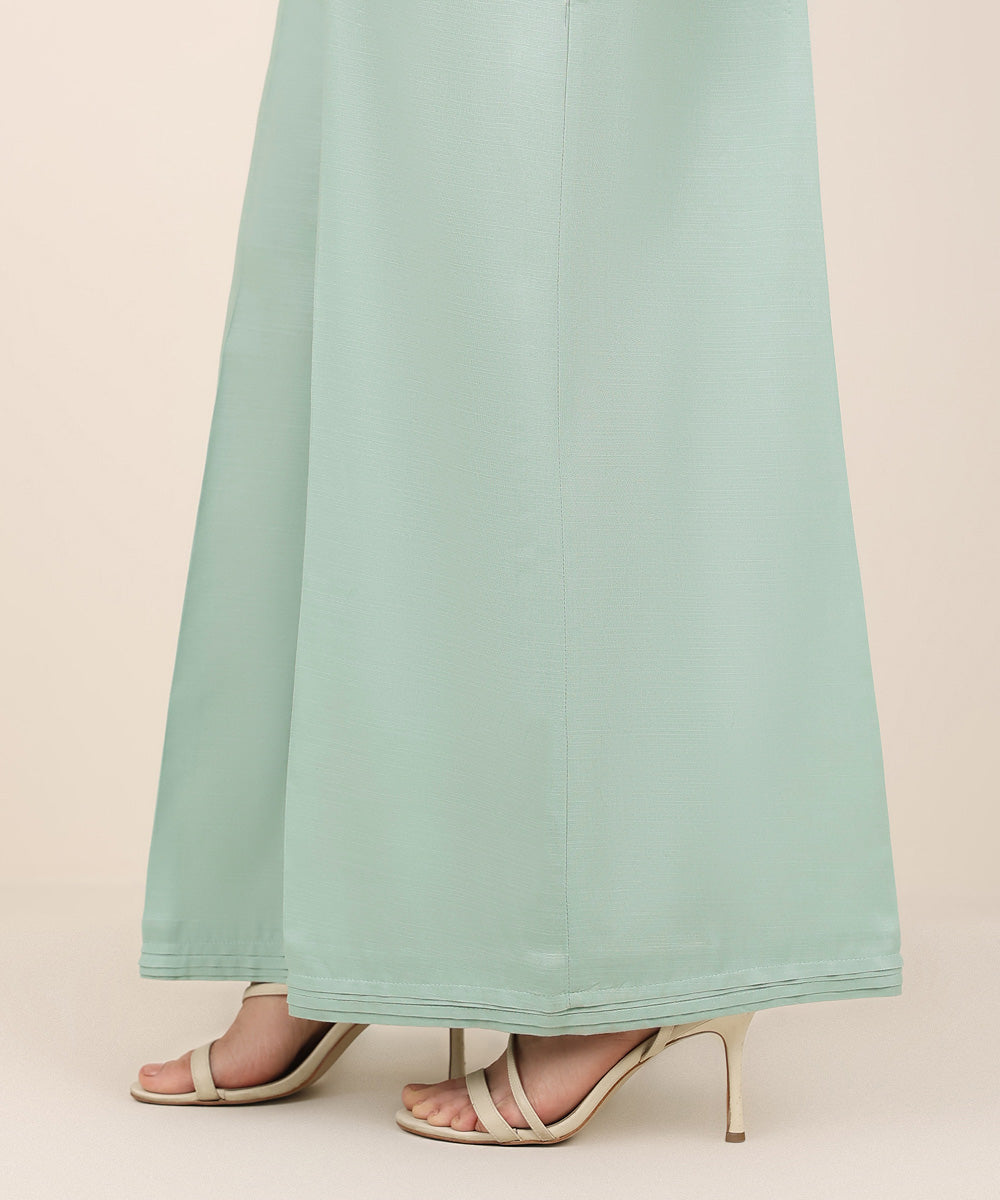 Women's RTW Cambric Blue Solid Flared Pants