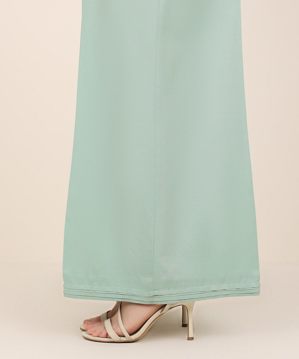 Women's RTW Cambric Blue Solid Flared Pants