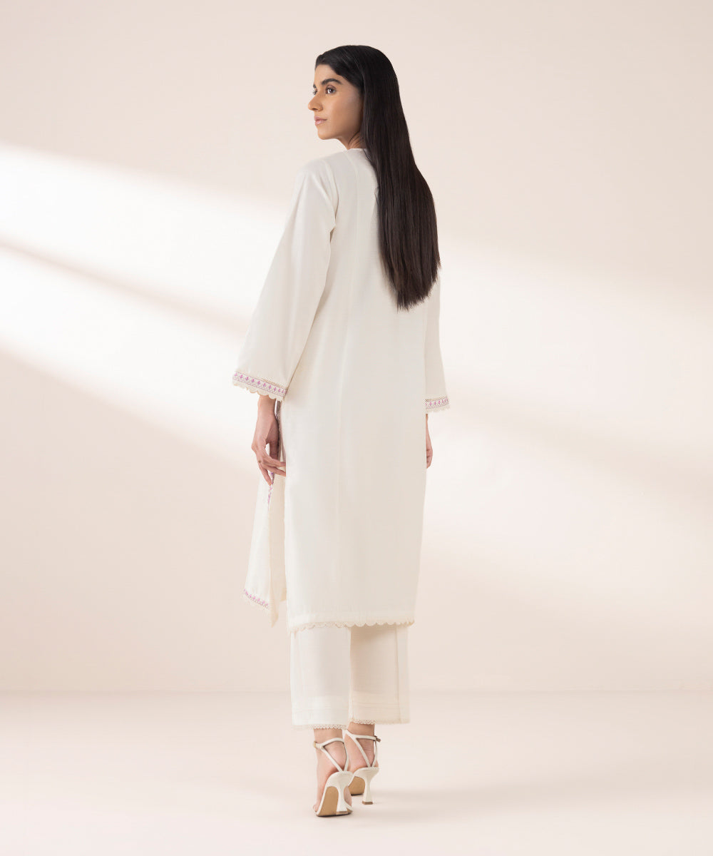 Women's RTW Lawn White Embroidered A-Line Shirt