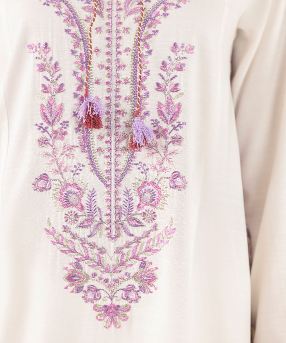 Women's RTW Lawn White Embroidered A-Line Shirt