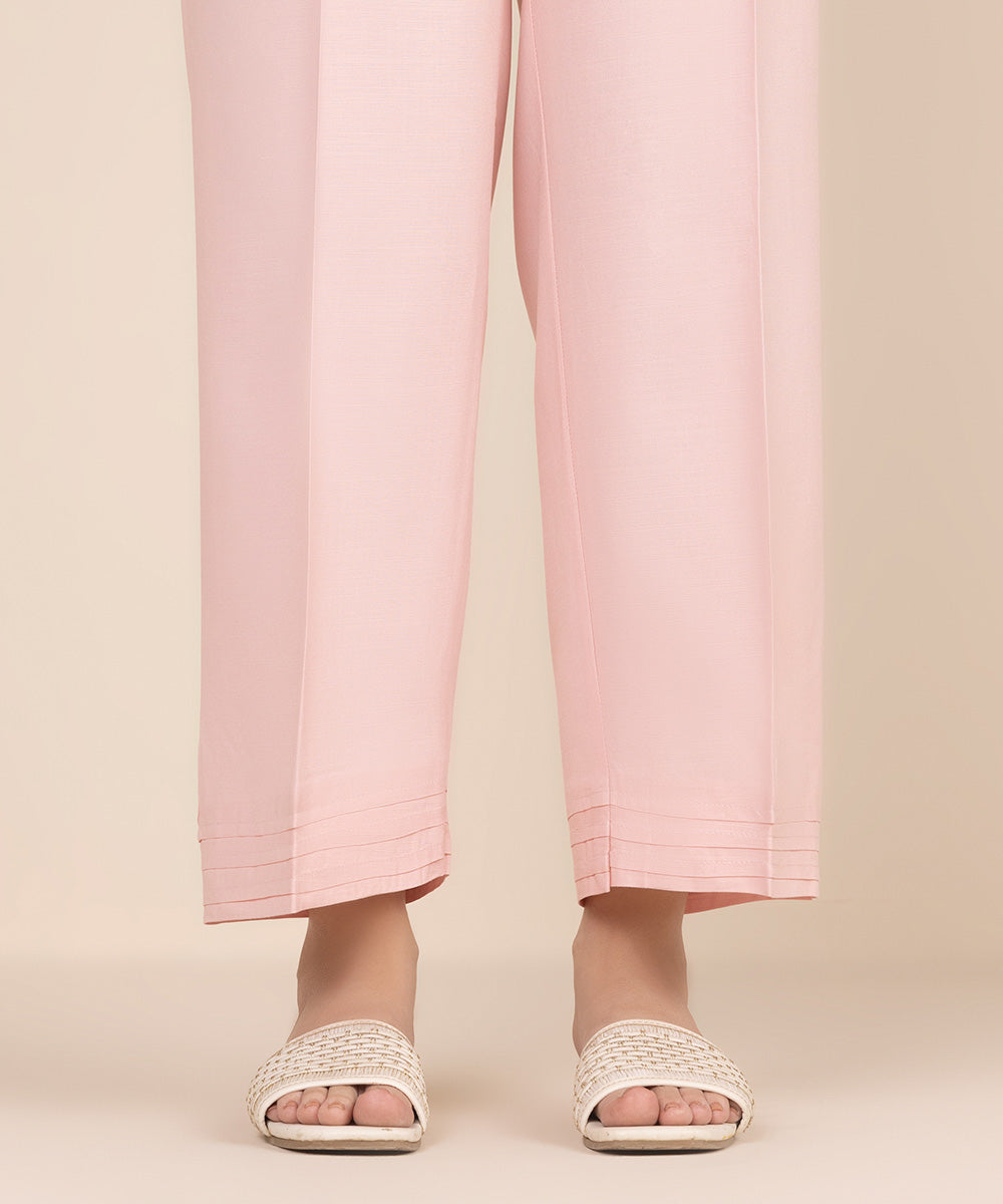 Women's RTW Cambric Pink Solid Straight Pants