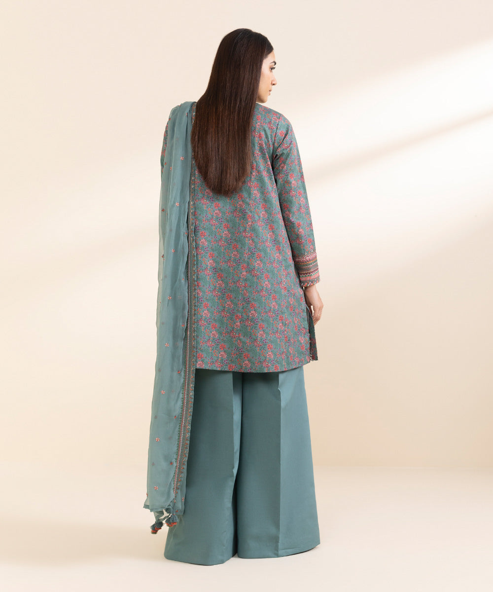 Unstitched Women's Embroidered Lawn Blue Three Piece Suit 