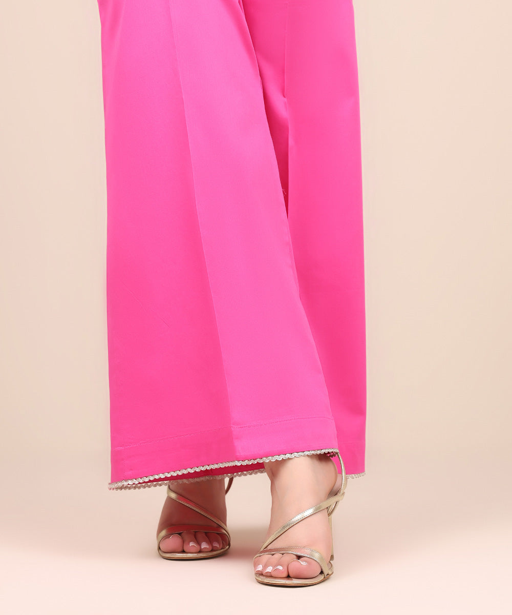 Women's Pret Cotton Satin Pink Embroidered Culottes