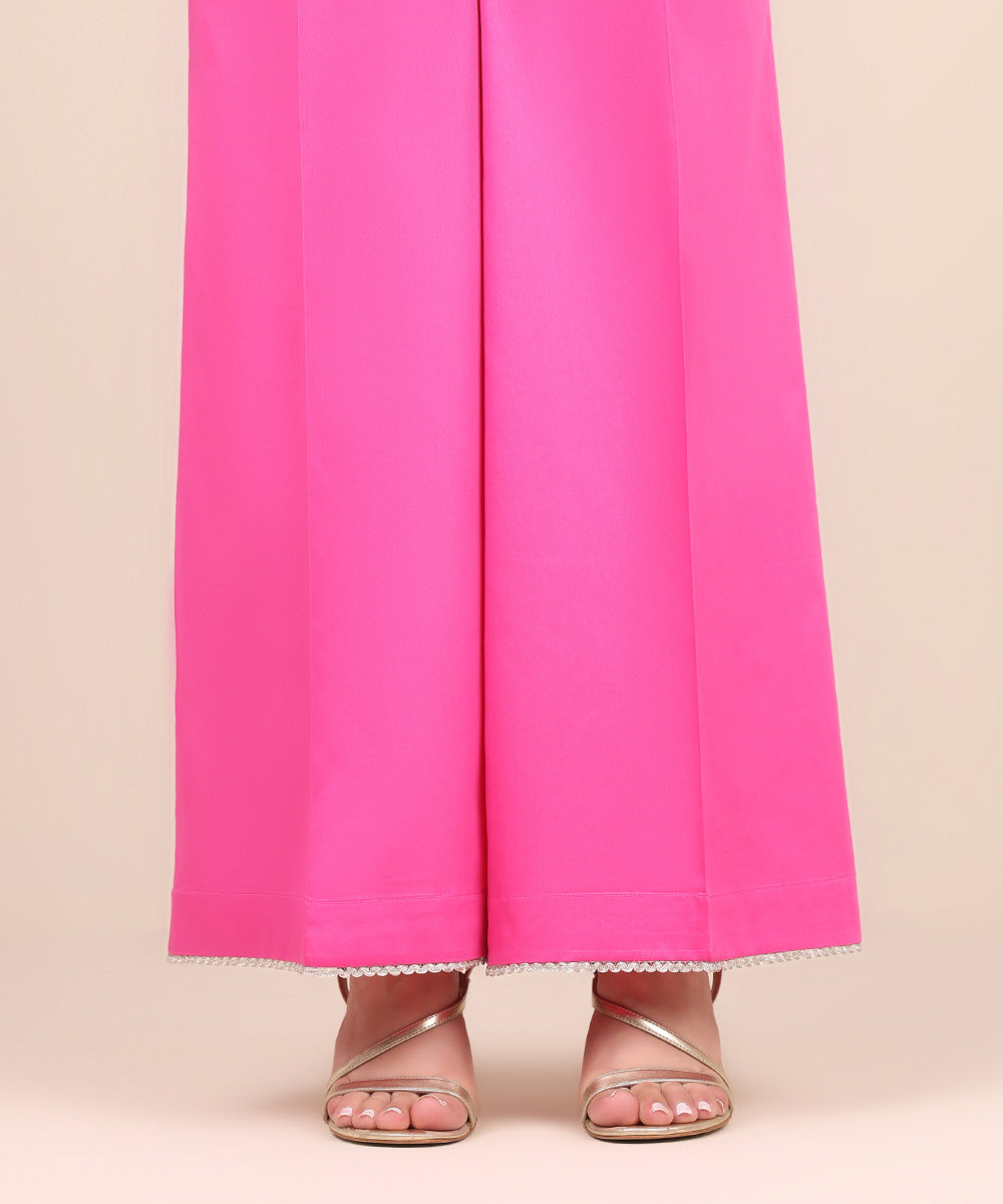 Women's Pret Cotton Satin Pink Embroidered Culottes