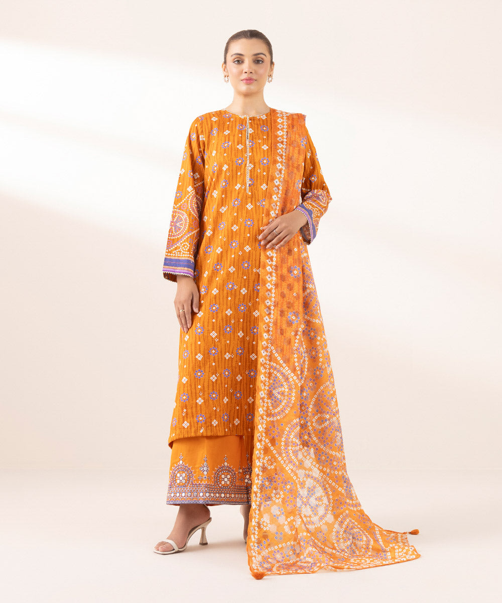 Brochea Jacquard Orange Printed Dupatta