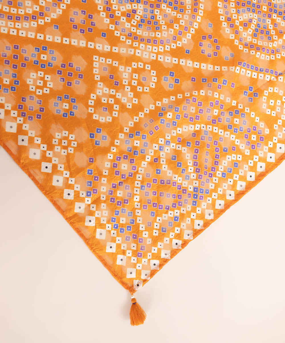 Brochea Jacquard Orange Printed Dupatta