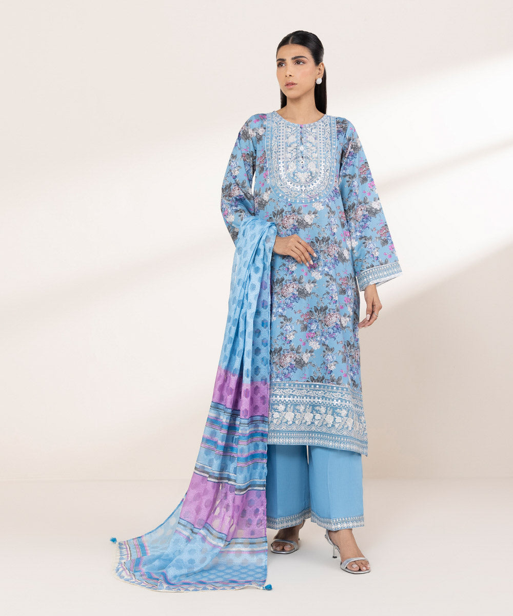 Broche Jacquard Blue Solid Dupatta