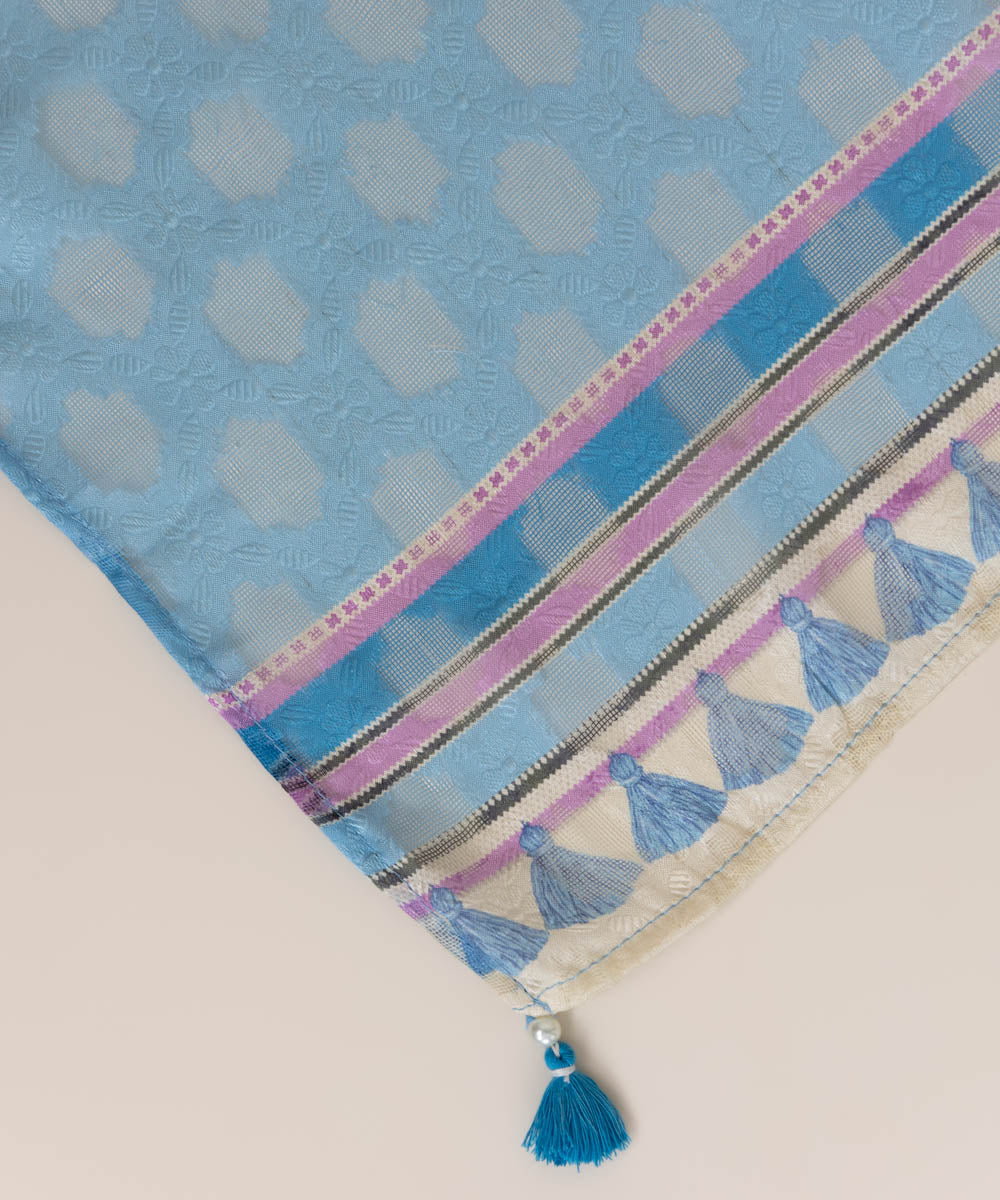 Broche Jacquard Blue Solid Dupatta