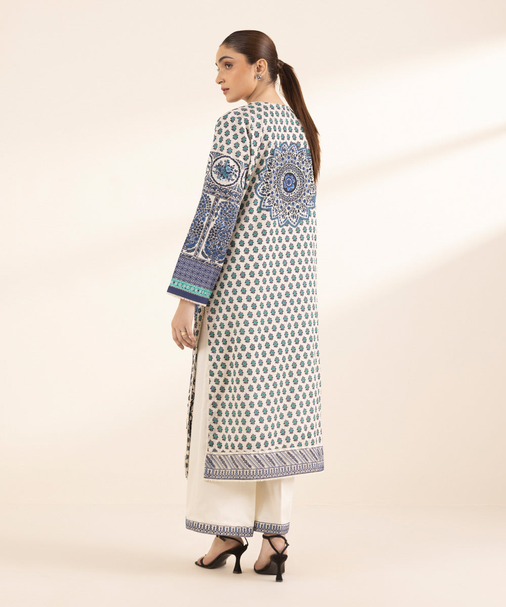 Women's RTW Cotton Satin Blue Embroidered A-Line Shirt