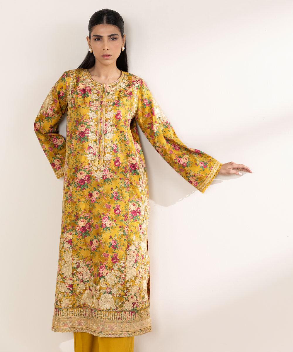 Women's RTW Cotton Satin Multi Embroidered A-Line Shirt