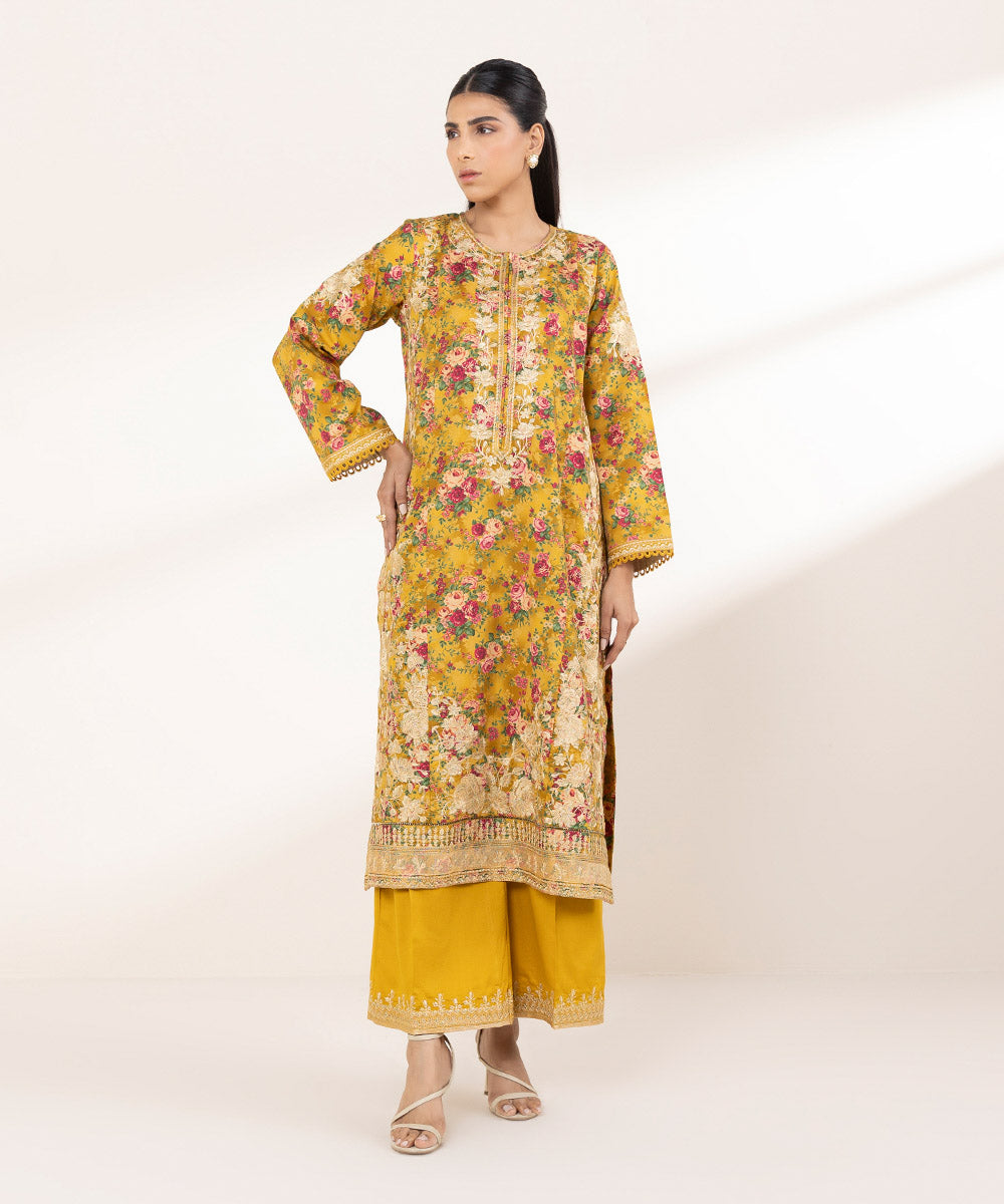 Women's RTW Cotton Satin Multi Embroidered A-Line Shirt