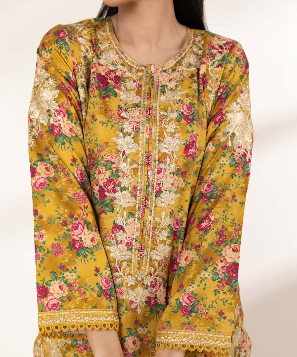 Women's RTW Cotton Satin Multi Embroidered A-Line Shirt