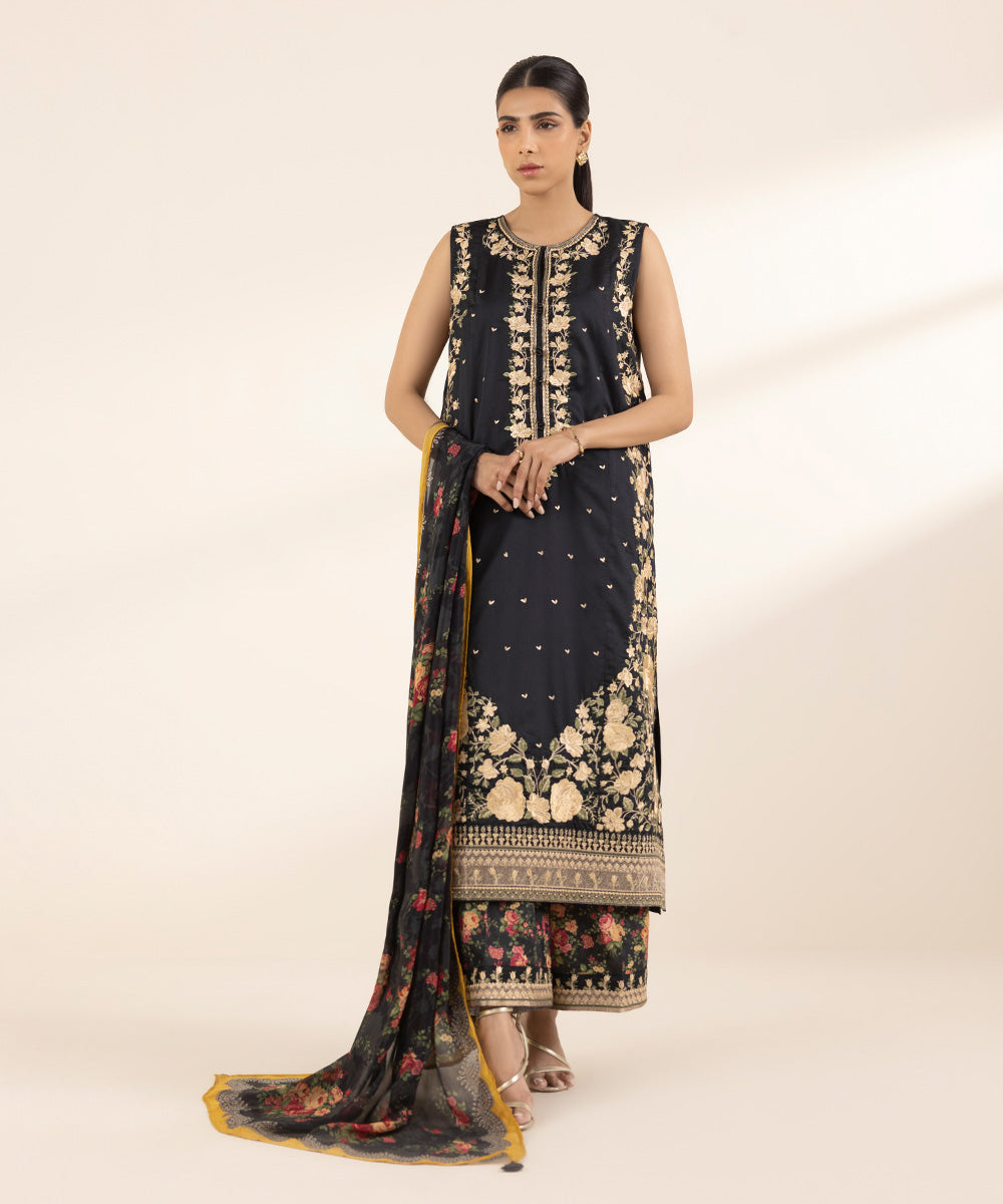 Bemberg Tissue Black Printed Dupatta