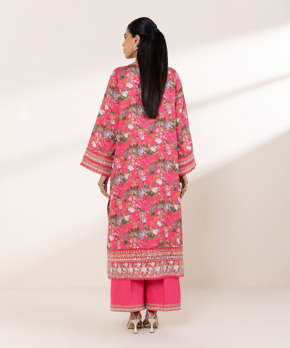 Women's RTW Cotton Satin Pink Embroidered A-Line Shirt