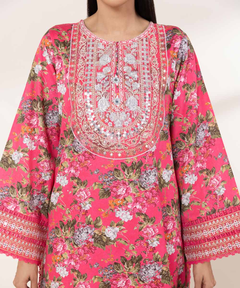 Women's RTW Cotton Satin Pink Embroidered A-Line Shirt
