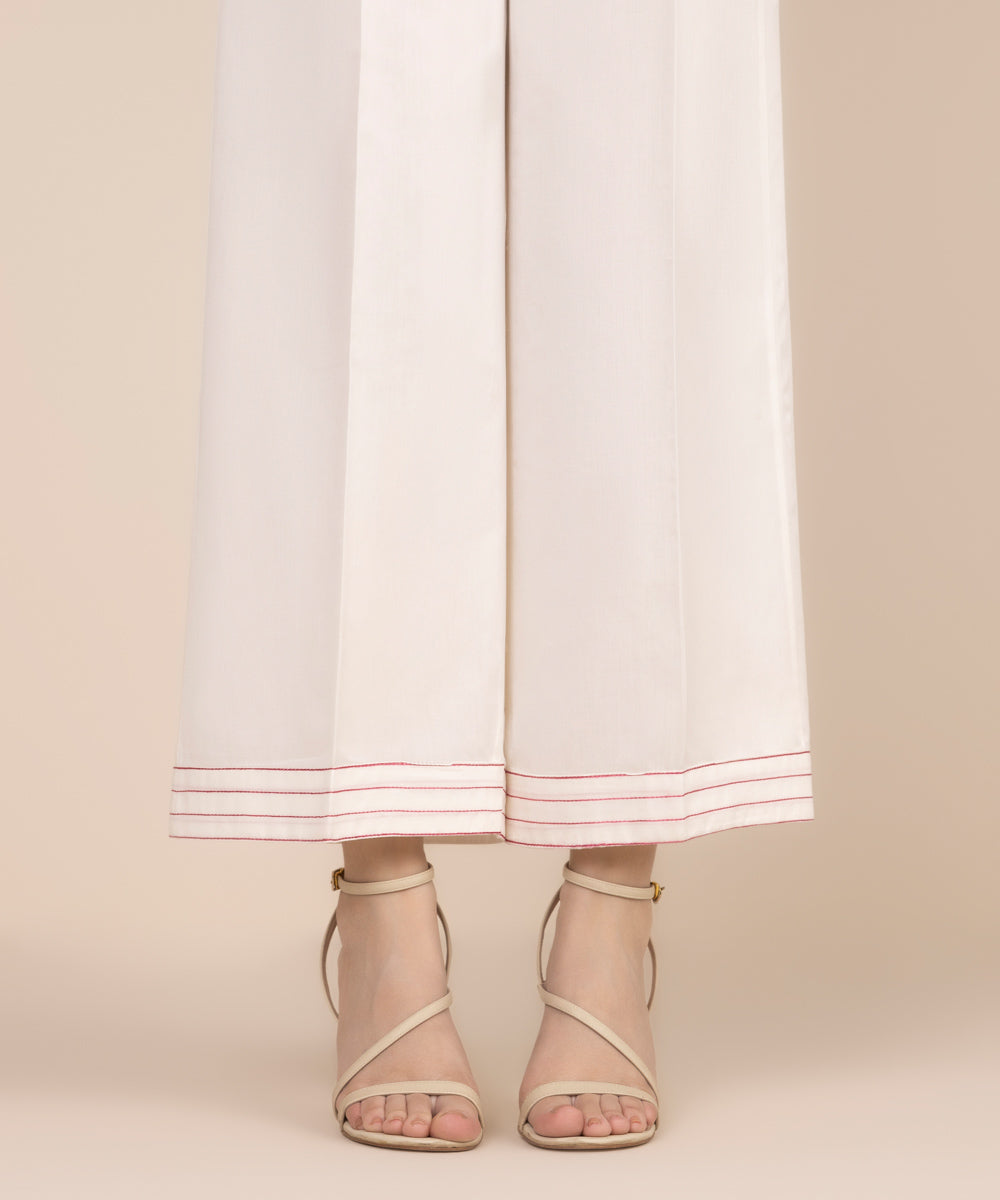 Women's RTW Cotton Satin White Solid Culottes