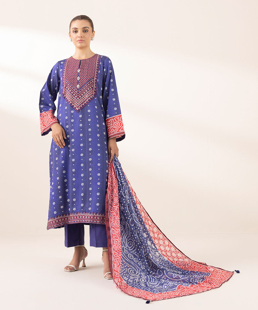 Brochea Jacquard Blue Printed Dupatta