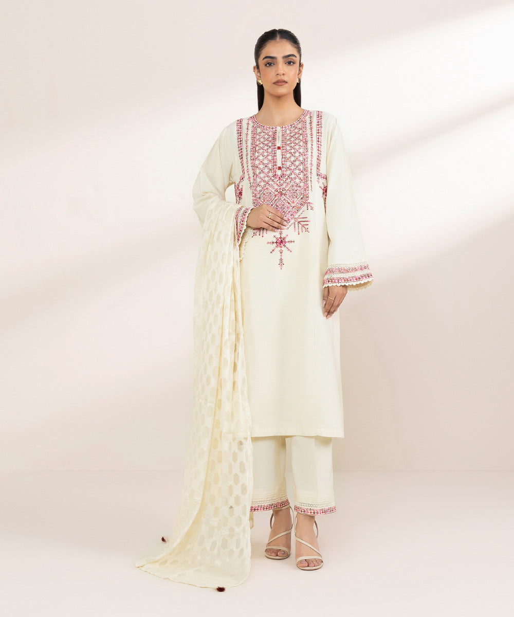 Brochea Jacquard Off White Solid Dupatta