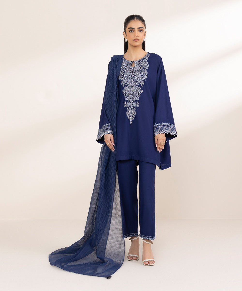 Blended Textured Karandi Blue Solid Dupatta