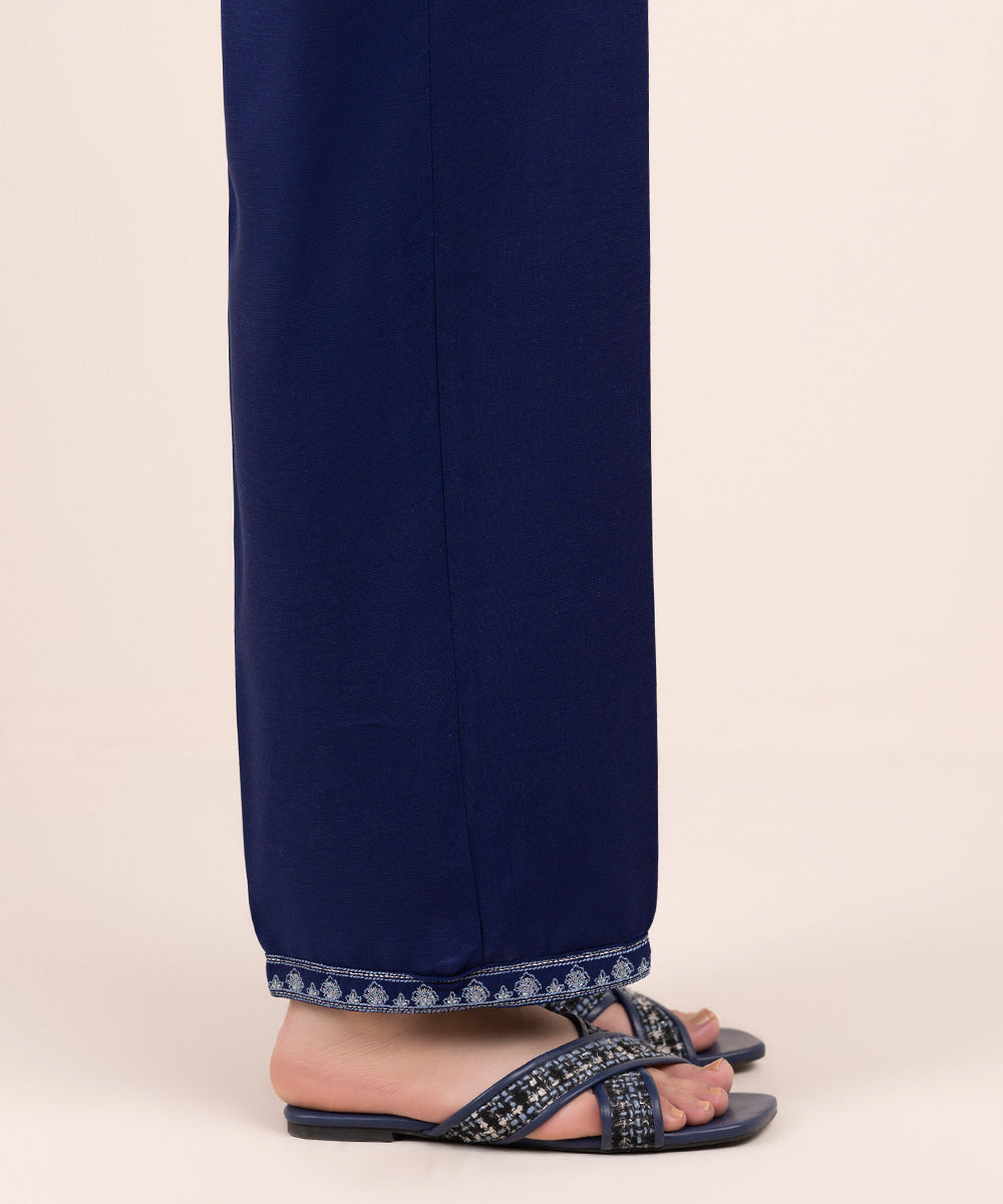 Women's Pret Cambric Blue Embroidered Straight Pants