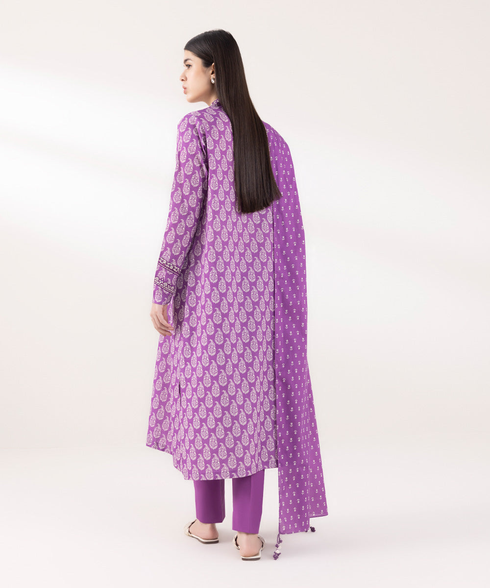 Women's Unstitched Lawn Embroidered Purple 3 Piece Suit