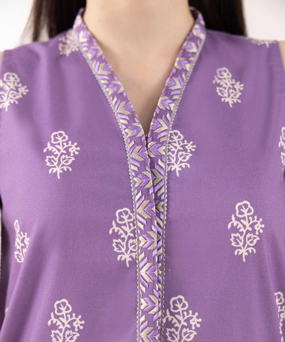 Women's Unstitched Cambric Embroidered Purple 3 Piece Suit