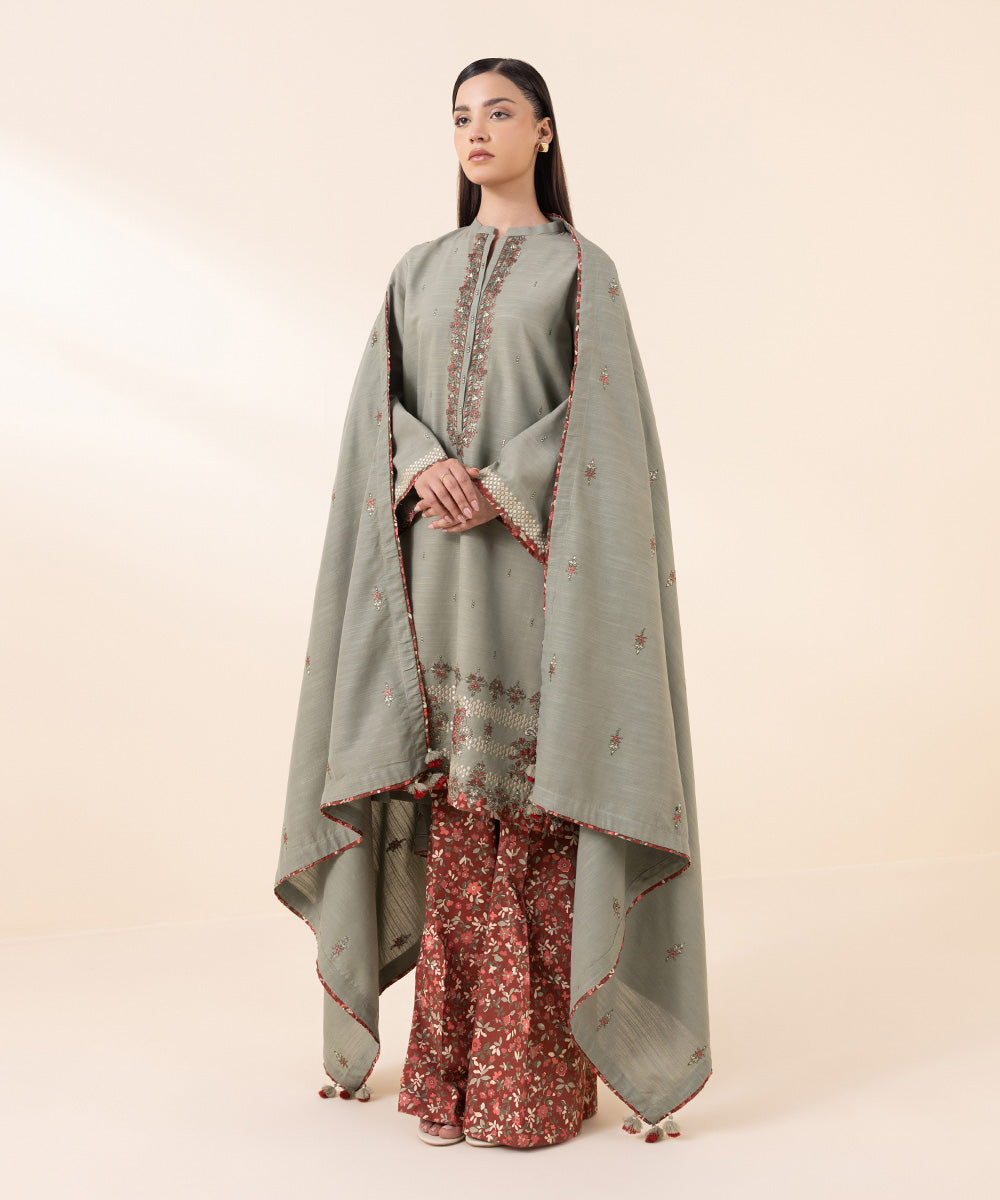 3 Piece - Embroidered Khaddar Suit