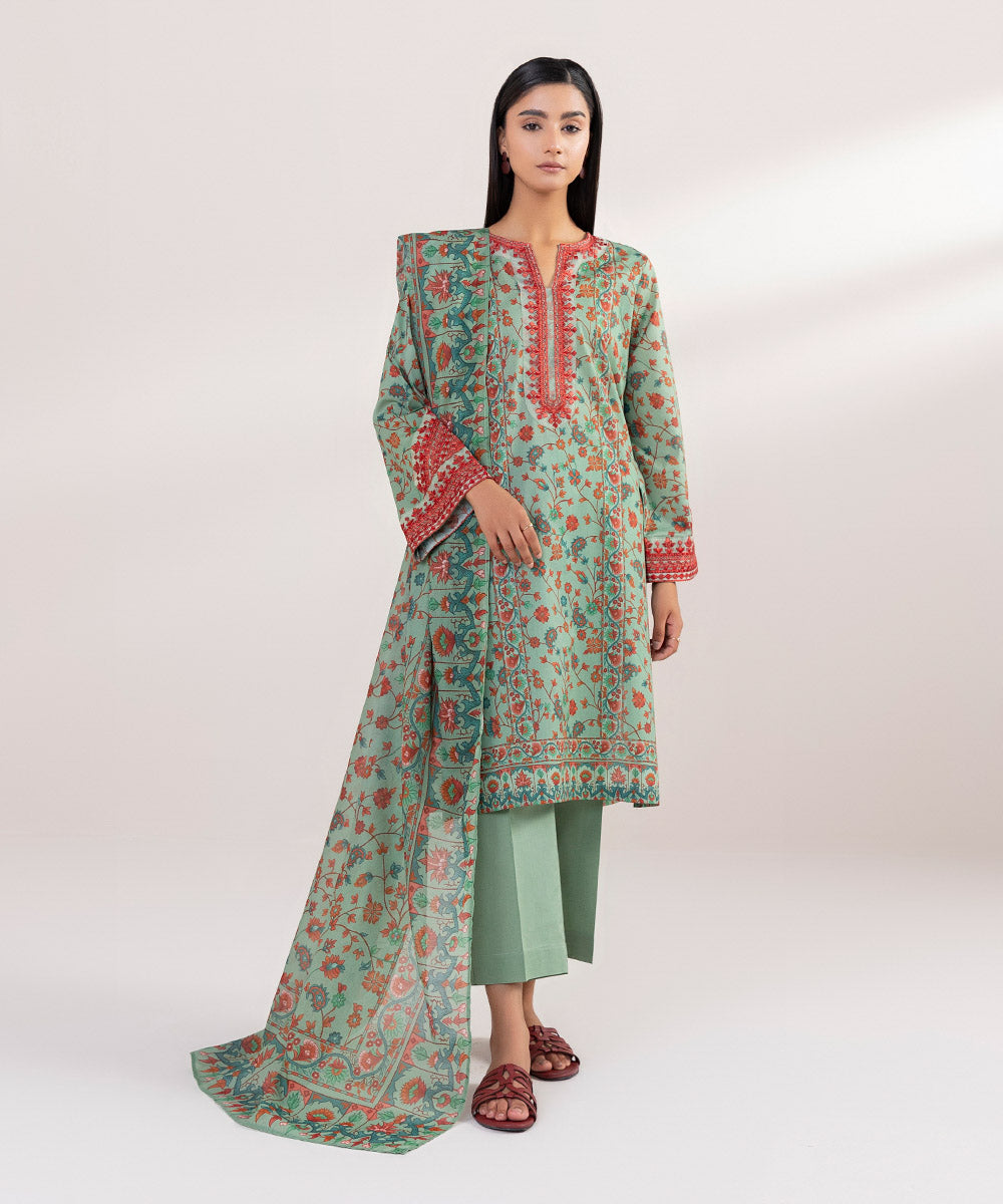 Voile Green Printed Dupatta