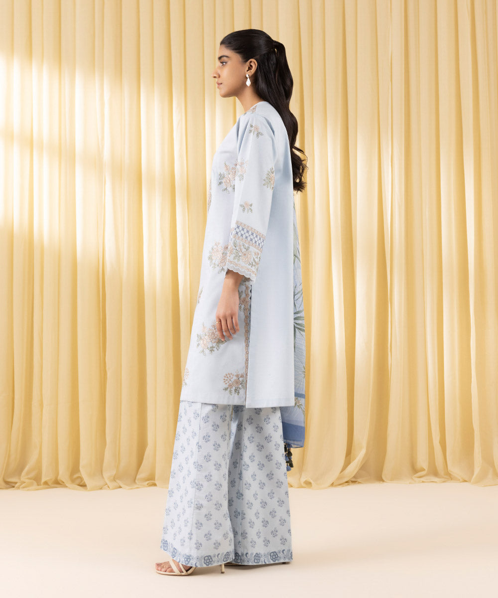 Unstitched Women's Blue Textured Lawn 3 Piece Suit