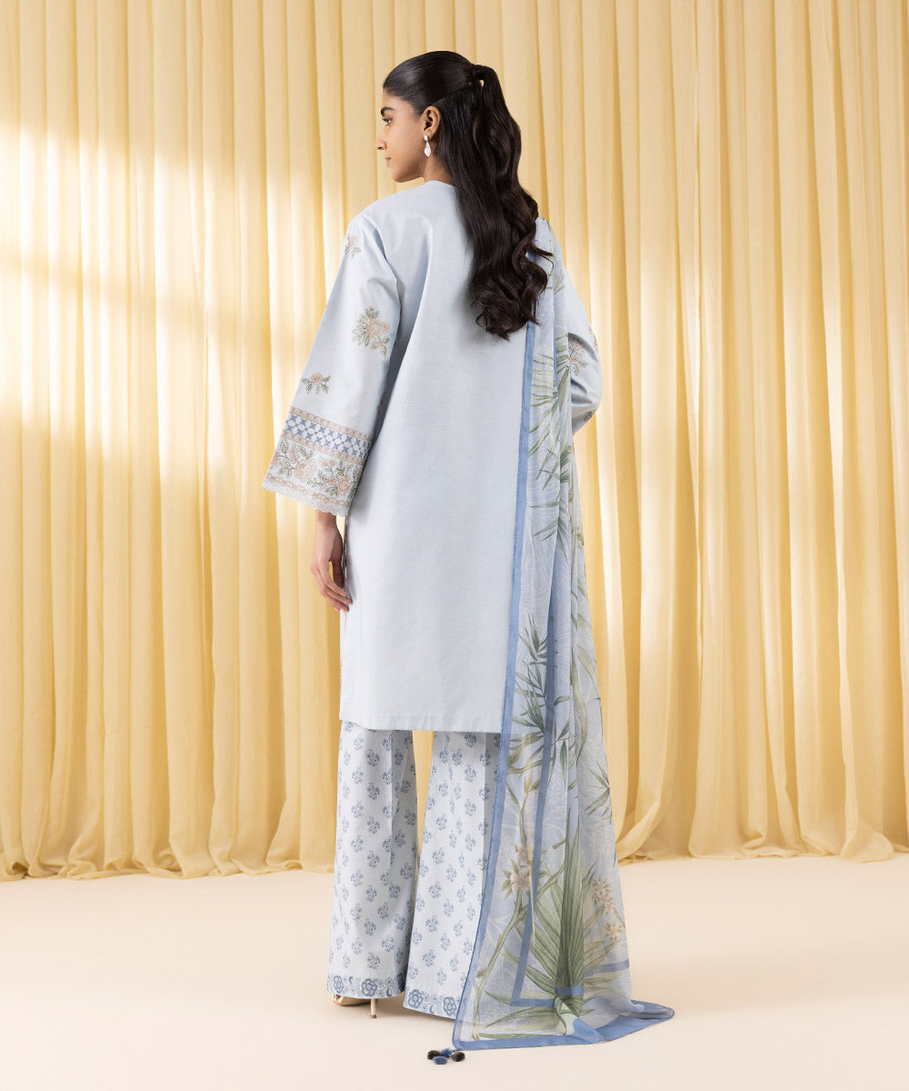 Unstitched Women's Blue Textured Lawn 3 Piece Suit