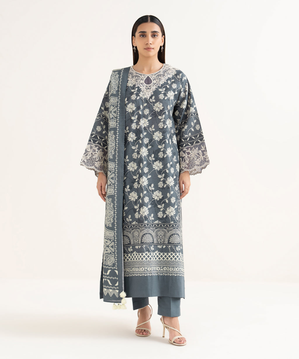 3 Piece - Embroidered Khaddar  Suit