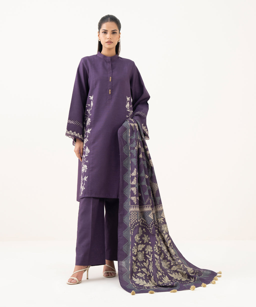 3 Piece - Embroidered Light Khaddar  Suit