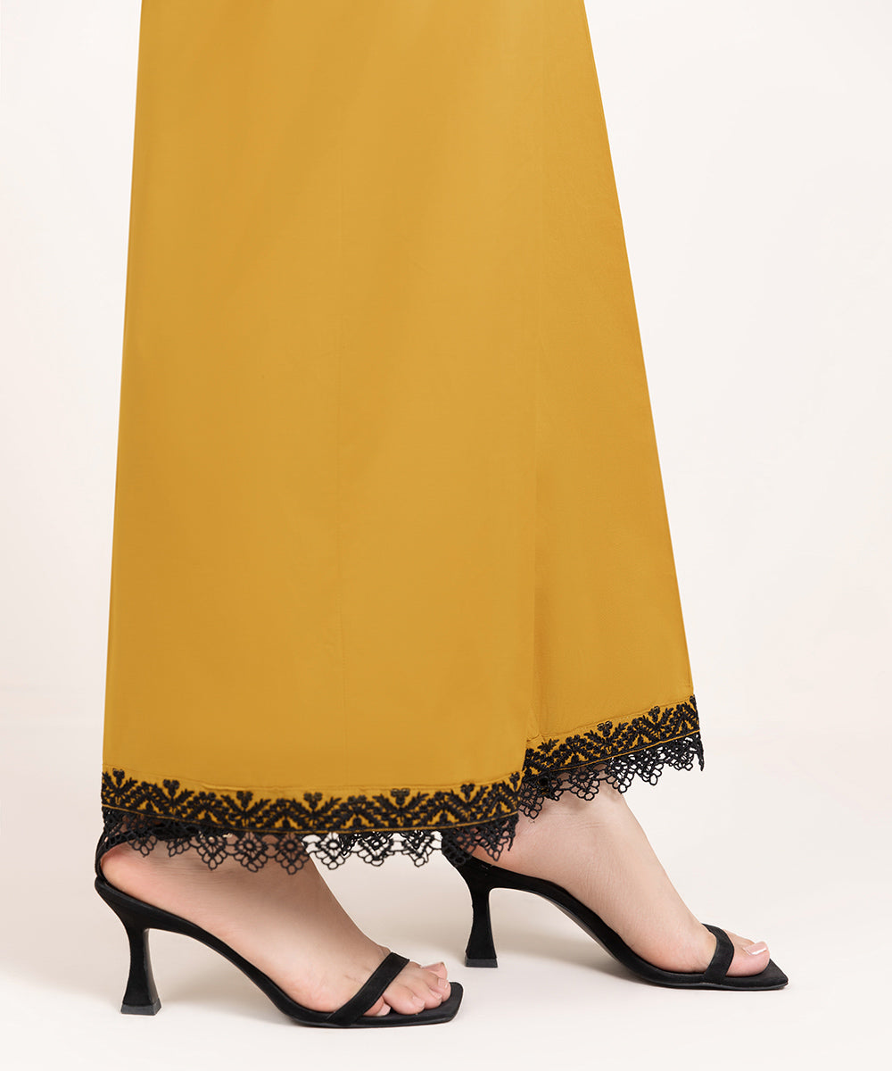 Women's Pret Cambric Embroidered Yellow Culottes